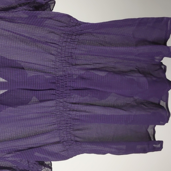 Basque Blouse Size 14 Purple Sheer Ruffle Short Sleeve Button-up Check Elastic - Picture 10 of 13